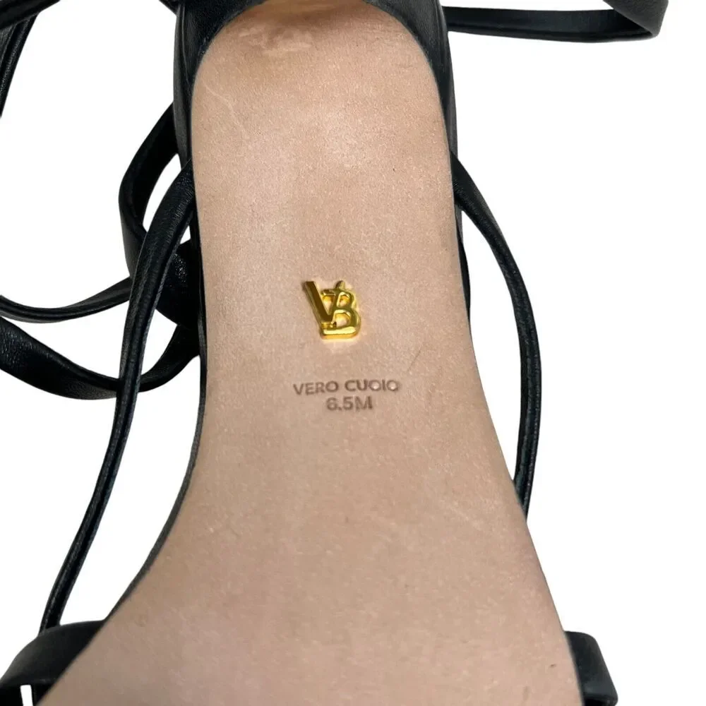 Veronica Beard Womens Sandal Heel Abriella Black Leather Strappy Ankle Size 6.5M